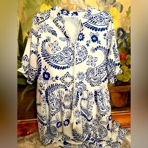 NAVY BLUE & WHITE FLORAL MAXI DRESS SZ LARGE